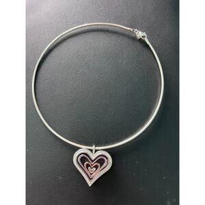 origami owl choker necklace and heart charm (Color Silver) (0260)